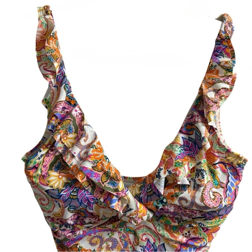 RALPH LAUREN ONE PIECE SWIMSUIT SIZE 16 PAISLEY FLORAL RUFFLE STRAP V-NECK - Picture 6 of 11